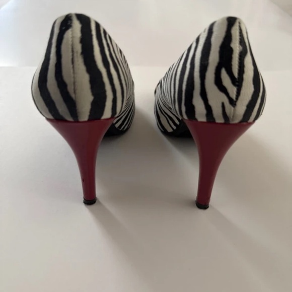 Candie's Black & White Zebra Peep-Toe Heels with Red Accents - Picture 5 of 5